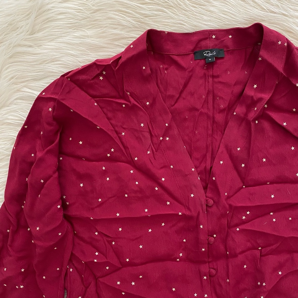 Rails Maroon Star Print Button Up Tie Front Sloan… - image 3